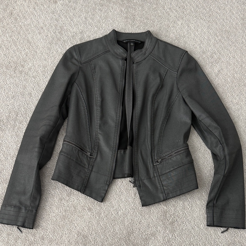 White House Black Market Charcoal Leather Jacket